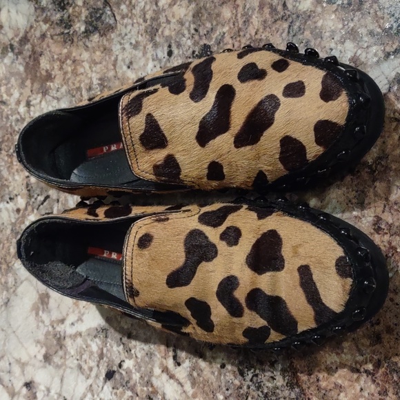 *FINAL PRICE* Prada Women's Leopard Stud Platform Slip-On Shoes - Picture 5 of 14